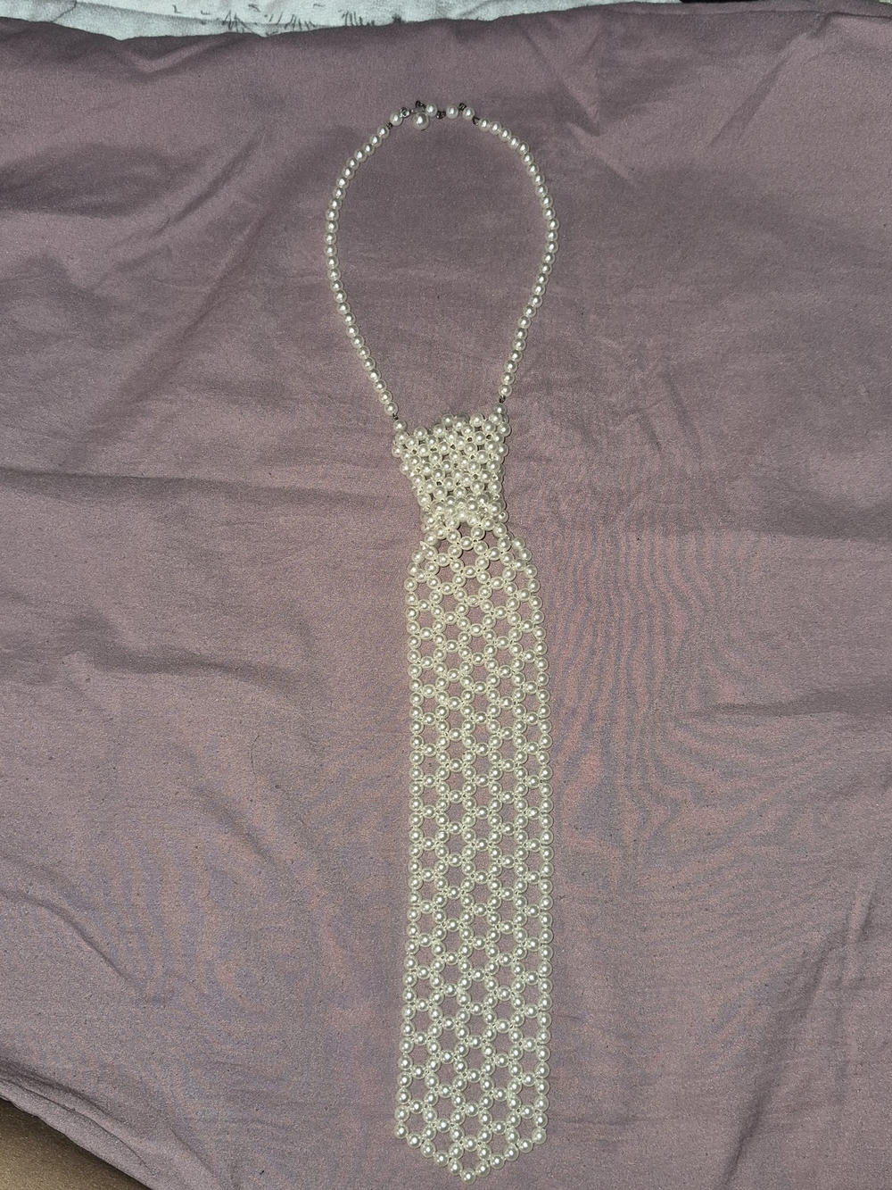Pearl Beaded Statement Tie Necklace